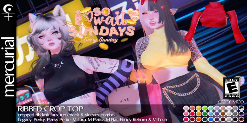 Ribbed Crop Top - Legacy/Maitreya/Reborn/+mods	&lt;a href=&quot;http://maps.secondlife.com/secondlife/Embrace%20the%20Ocean/111/171/1096&quot; target=&quot;_blank&quot;&gt;Teleport&lt;/a&gt;