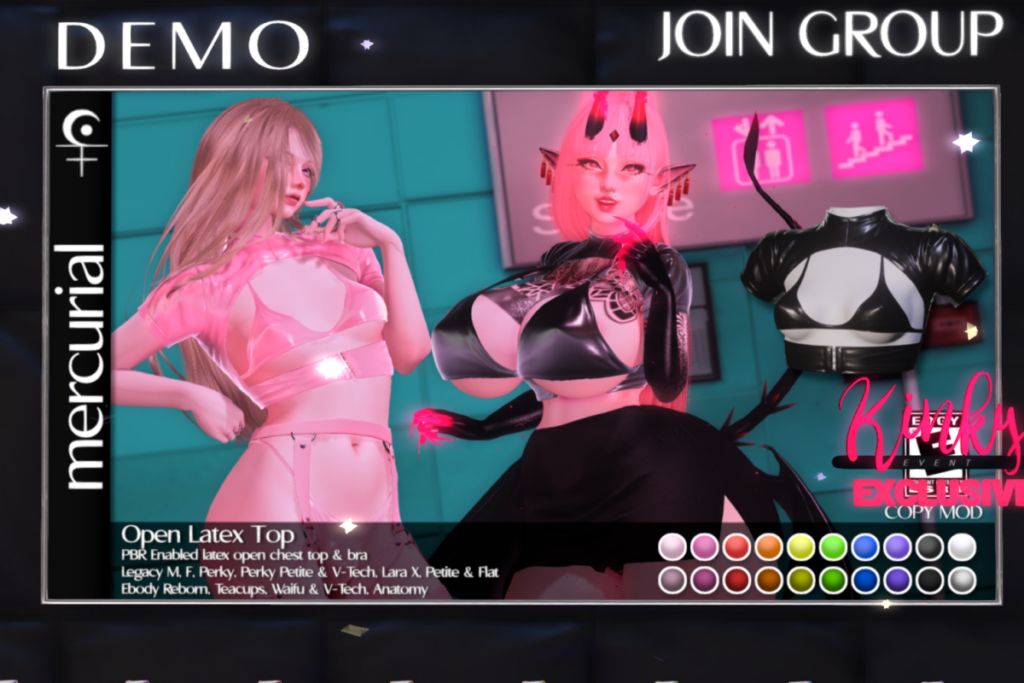 Open Latex Top - Anatomy/Legacy M+F/MaitreyaX/Reborn/+mods, L$299 each/L$1499 FP