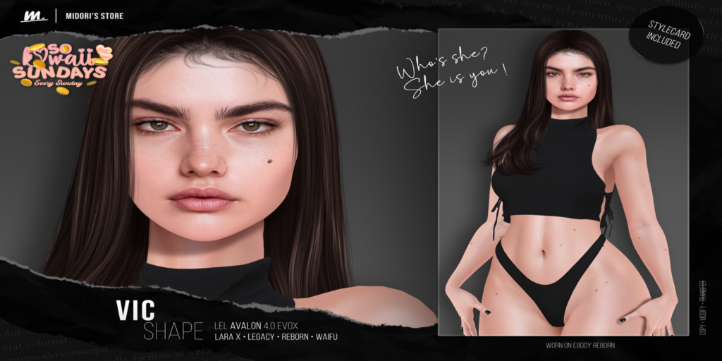 Vic Shape - EvoX Avilon/Legacy/MaitreyaX/Reborn/+mods	&lt;a href=&quot;https://maps.secondlife.com/secondlife/Oasis%20Paradise/223/54/700&quot; target=&quot;_blank&quot;&gt;Teleport&lt;/a&gt;
