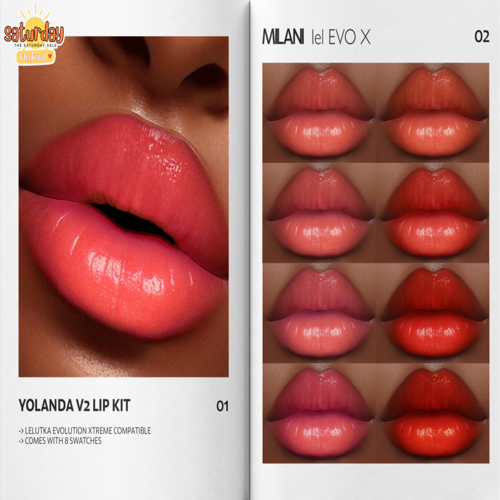 Yolanda V2 Lip Kit - EvoX	&lt;a href=&quot;http://maps.secondlife.com/secondlife/VELOUR/213/113/1503&quot; target=&quot;_blank&quot;&gt;Teleport&lt;/a&gt;