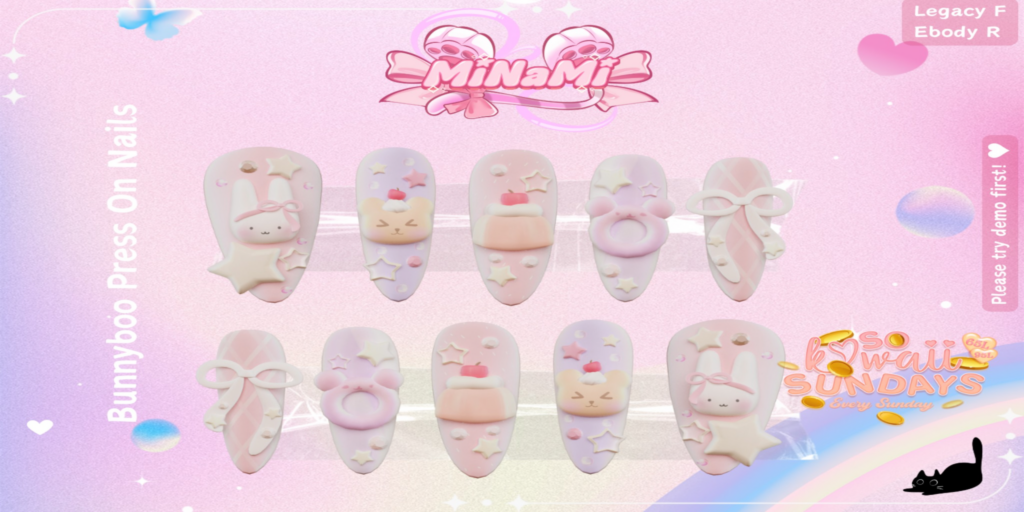 Bunnyboo Press On Nails - Legacy/Reborn	&lt;a href=&quot;http://maps.secondlife.com/secondlife/Notteterna/160/78/1121&quot; target=&quot;_blank&quot;&gt;Teleport&lt;/a&gt;