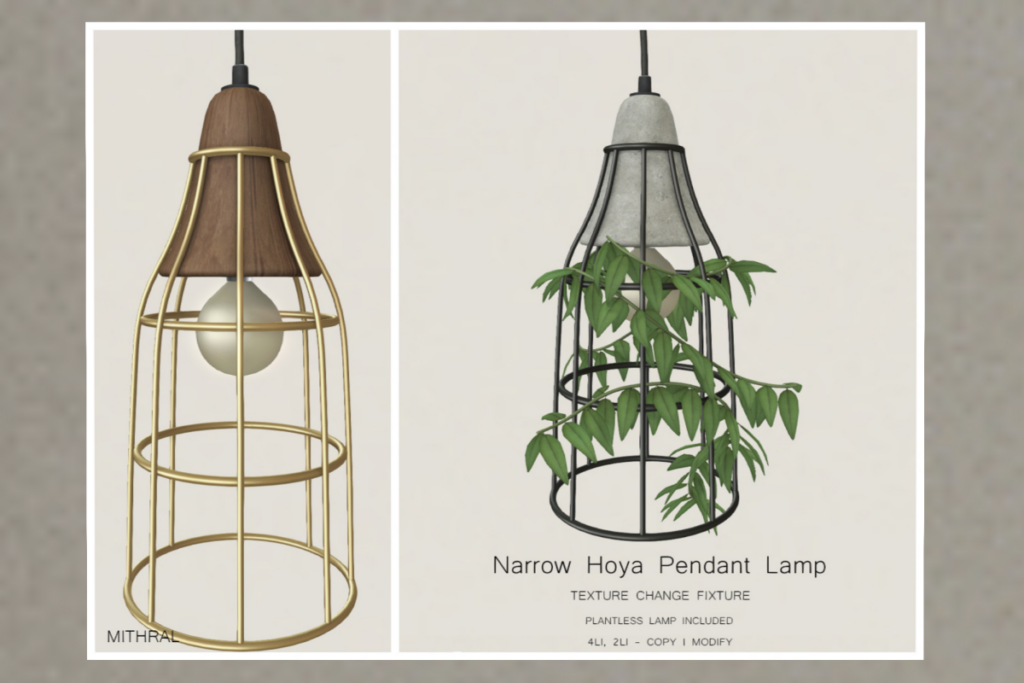 Narrow Hoya Pendent Lamp	&lt;a href=&quot;http://maps.secondlife.com/secondlife/Mithral/144/110/21&quot; target=&quot;_blank&quot;&gt;Teleport&lt;/a&gt;