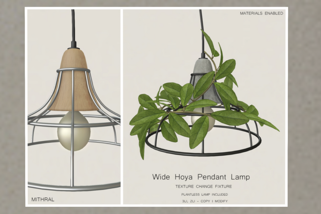 Wide Hoya Pendent Lamp	&lt;a href=&quot;http://maps.secondlife.com/secondlife/Mithral/144/110/21&quot; target=&quot;_blank&quot;&gt;Teleport&lt;/a&gt;