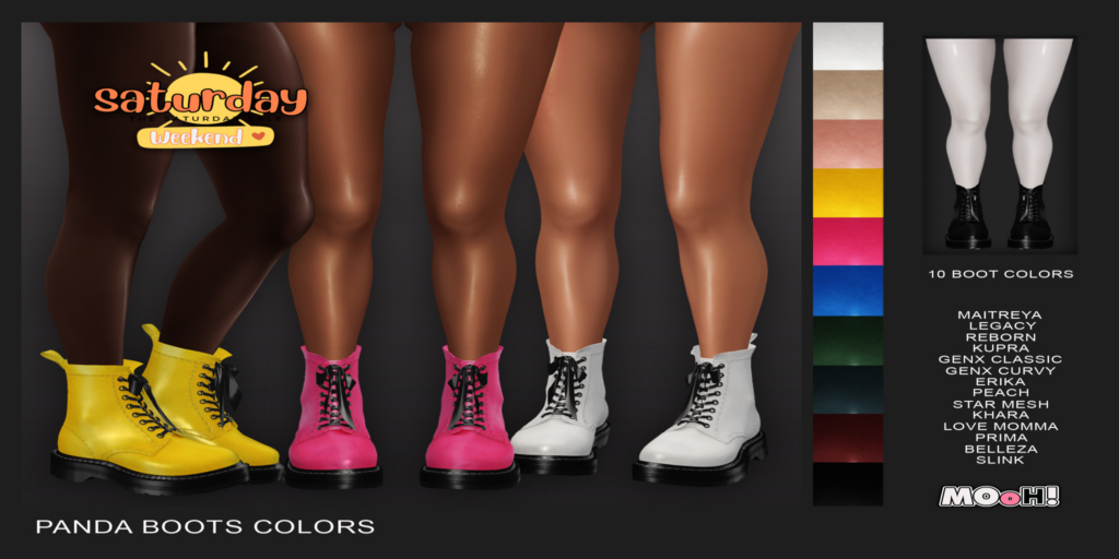 Panda Boots Colors - See Ad For Fits	&lt;a href=&quot;http://maps.secondlife.com/secondlife/Chillium/177/79/1702&quot; target=&quot;_blank&quot;&gt;Teleport&lt;/a&gt;
