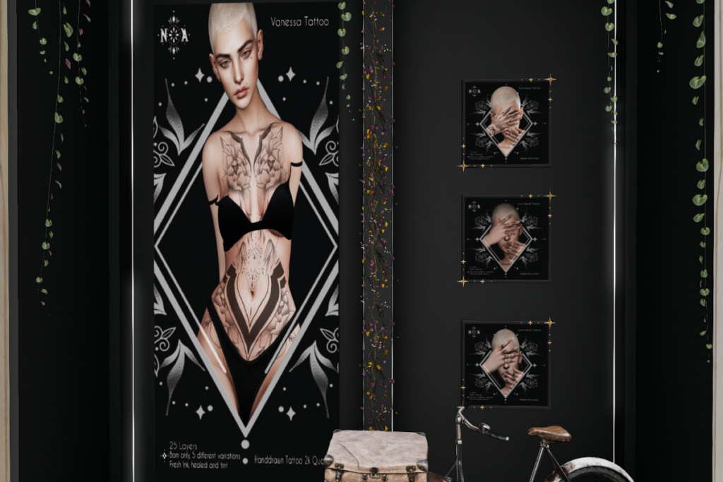 Vanessa Tattoo - BOM, L$249 | Tiriel, Lucy and Leha Hand Tattoos - BOM, L$149 each