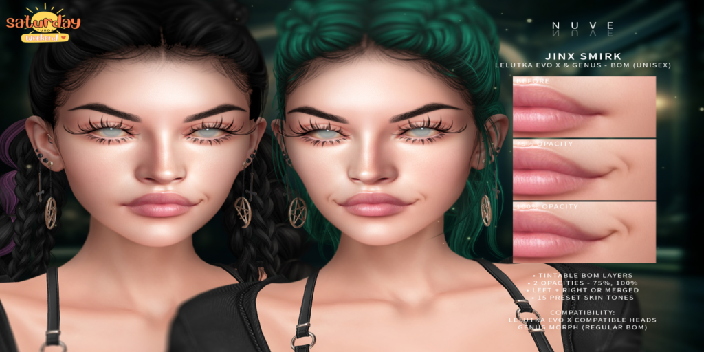Jinx Smirk - BOM/EvoX/Genus	&lt;a href=&quot;http://maps.secondlife.com/secondlife/RAWR/129/69/21&quot; target=&quot;_blank&quot;&gt;Teleport&lt;/a&gt;