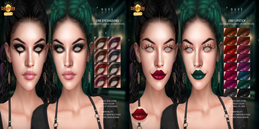 Jinx Eyeshadows - BOM/EvoX/Genus | Jinx Lipsticks - BOM/EvoX/Genus	&lt;a href=&quot;http://maps.secondlife.com/secondlife/RAWR/129/69/21&quot; target=&quot;_blank&quot;&gt;Teleport&lt;/a&gt;