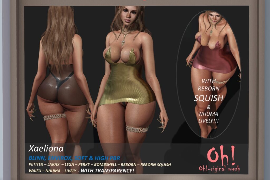 Xaeliona Dress - Legacy/MaitreyaX/Nhumana/Reborn/+mods, L$699 each Body Pack/L$1999 FP