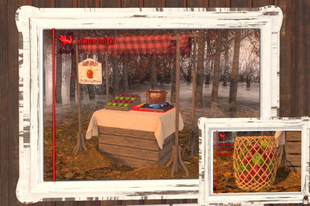 Crimson Delight Stand, Sign, &amp; Apples, L$149-L$250 each/L$990 FP