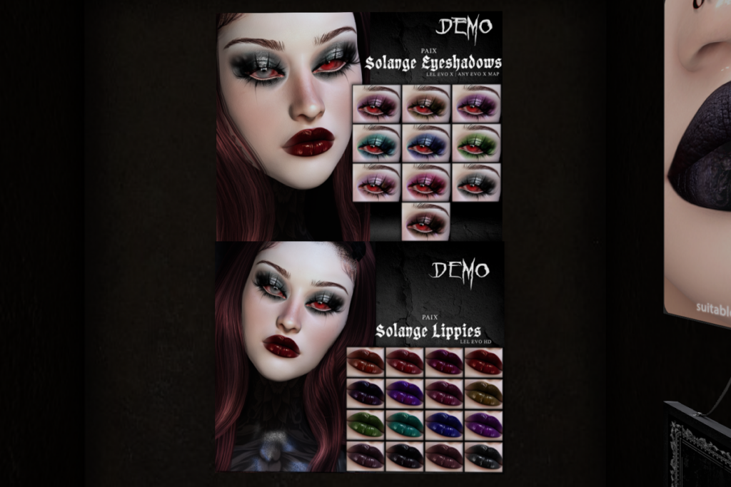 Solange Eyeshadows - EvoX, L$279 | Solange Lippies - EvoX, L$319