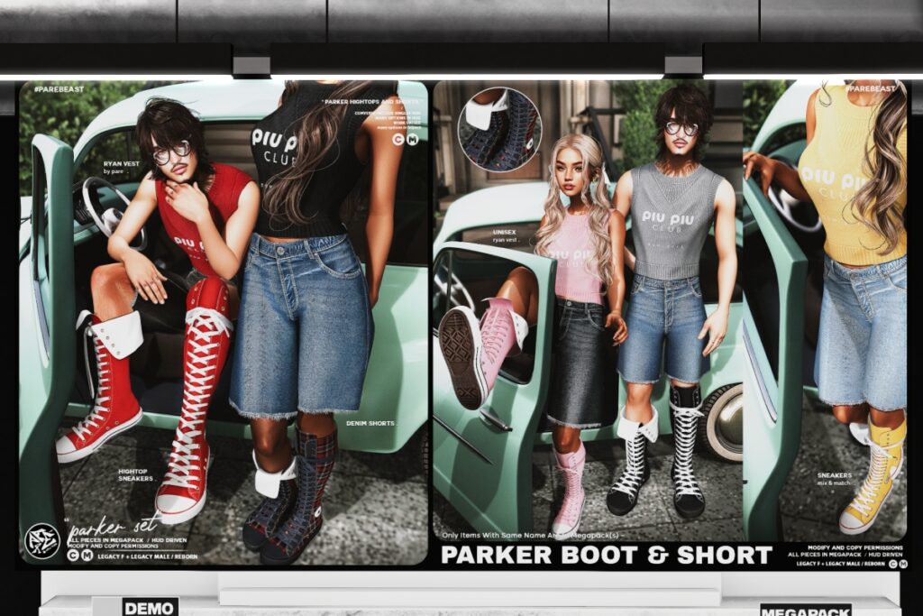 Parker Boots &amp; Shorts - Legacy M+F/Reborn, L$279-L$299 each/L$1499-L$1699 each FP