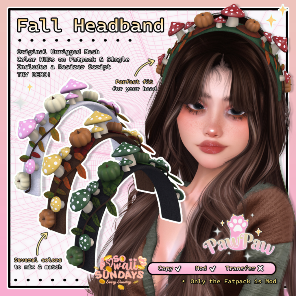 Fall Headband	&lt;a href=&quot;http://maps.secondlife.com/secondlife/Cayman/170/89/2167&quot; target=&quot;_blank&quot;&gt;Teleport&lt;/a&gt;