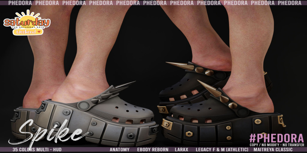 Spike Stomp Clogs - Anatomy/Legacy F+M/Maitreya/Reborn/+mods	&lt;a href=&quot;http://maps.secondlife.com/secondlife/Sandy%20Shores/42/212/25&quot; target=&quot;_blank&quot;&gt;Teleport&lt;/a&gt;