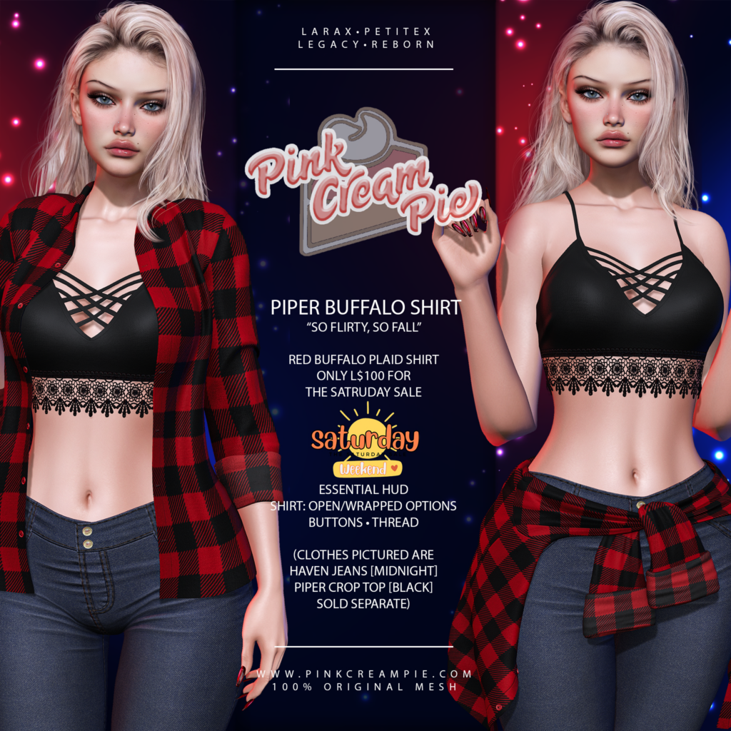 Piper Buffalo Shirt - Legacy/MaitreyaX/Reborn/+mods	&lt;a href=&quot;http://maps.secondlife.com/secondlife/Pink%20Cream%20Pie/123/163/24&quot; target=&quot;_blank&quot;&gt;Teleport&lt;/a&gt;