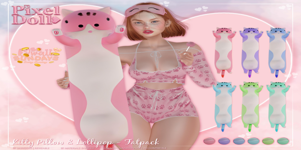 Kitty Pillow &amp; Lollipop	&lt;a href=&quot;http://maps.secondlife.com/secondlife/Starfall/99/60/2501&quot; target=&quot;_blank&quot;&gt;Teleport&lt;/a&gt;
