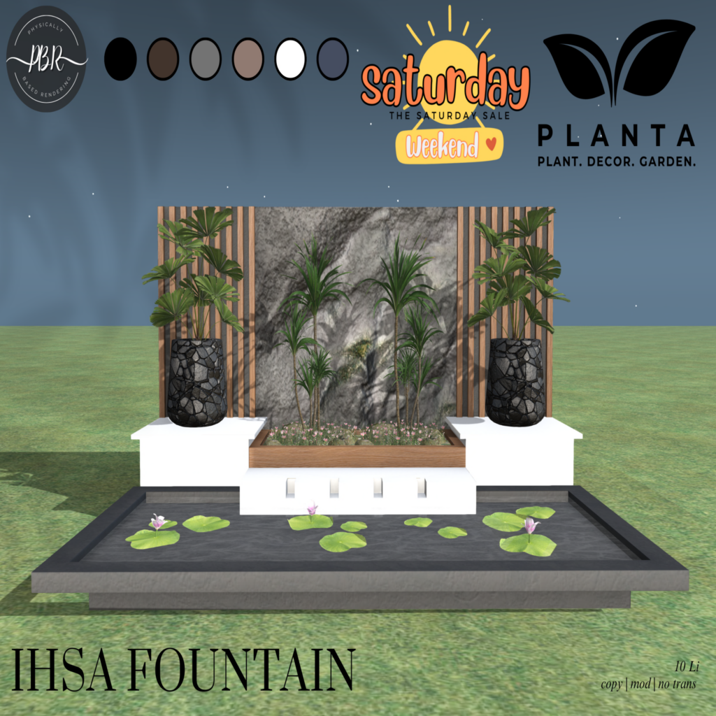 Ihsa Fountain	&lt;a href=&quot;http://maps.secondlife.com/secondlife/Red%20Wing/13/149/21&quot; target=&quot;_blank&quot;&gt;Teleport&lt;/a&gt;