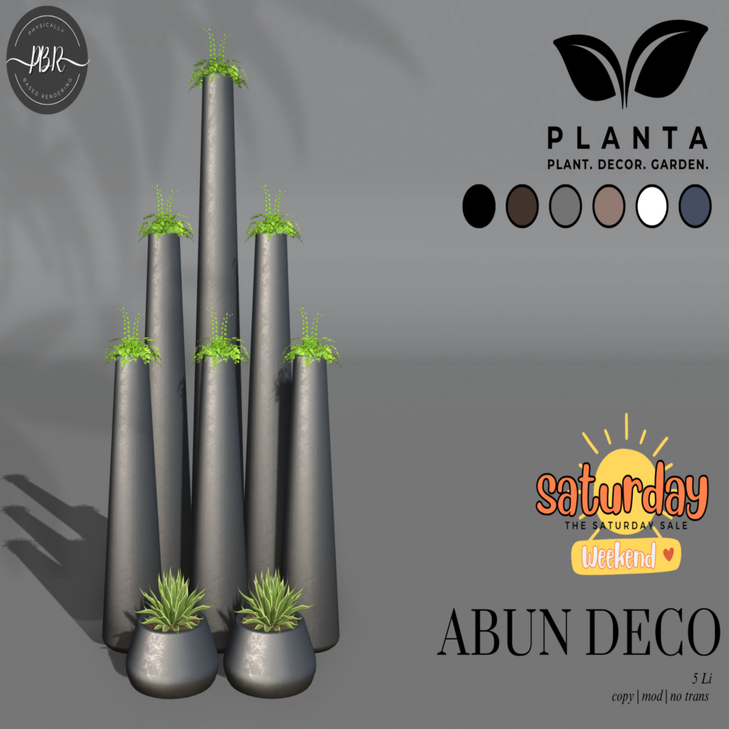 Abun Decor	&lt;a href=&quot;http://maps.secondlife.com/secondlife/Red%20Wing/13/149/21&quot; target=&quot;_blank&quot;&gt;Teleport&lt;/a&gt;