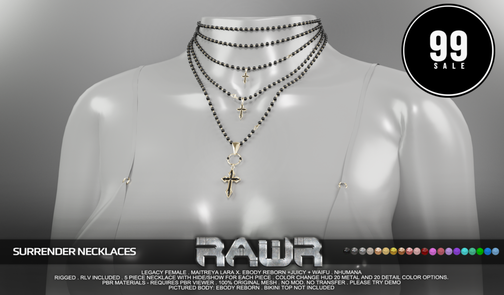 Surrender Necklaces - Legacy/MaitreyaX/Nhumana/Reborn/+mods	&lt;a href=&quot;http://maps.secondlife.com/secondlife/RAWR/62/141/21&quot; target=&quot;_blank&quot;&gt;Teleport&lt;/a&gt;