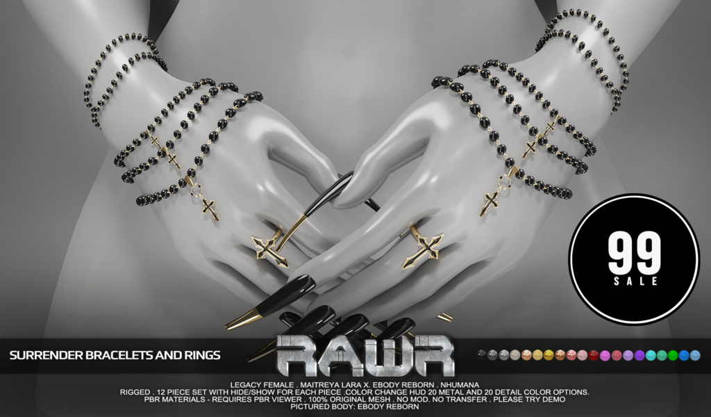 Surrender Bracelets &amp; Rings - Legacy/MaitreyaX/Nhumana/Reborn	&lt;a href=&quot;http://maps.secondlife.com/secondlife/RAWR/62/141/21&quot; target=&quot;_blank&quot;&gt;Teleport&lt;/a&gt;