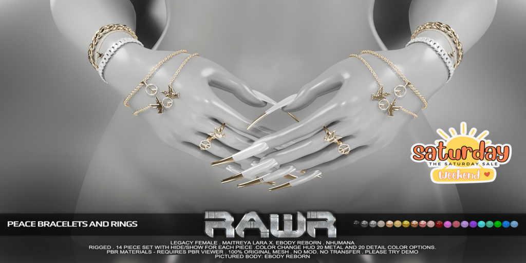 Peace Bracelets &amp; Rings - Legacy/MaitreyaX/Nhumana/Reborn/+mods	&lt;a href=&quot;http://maps.secondlife.com/secondlife/RAWR/62/141/21&quot; target=&quot;_blank&quot;&gt;Teleport&lt;/a&gt;