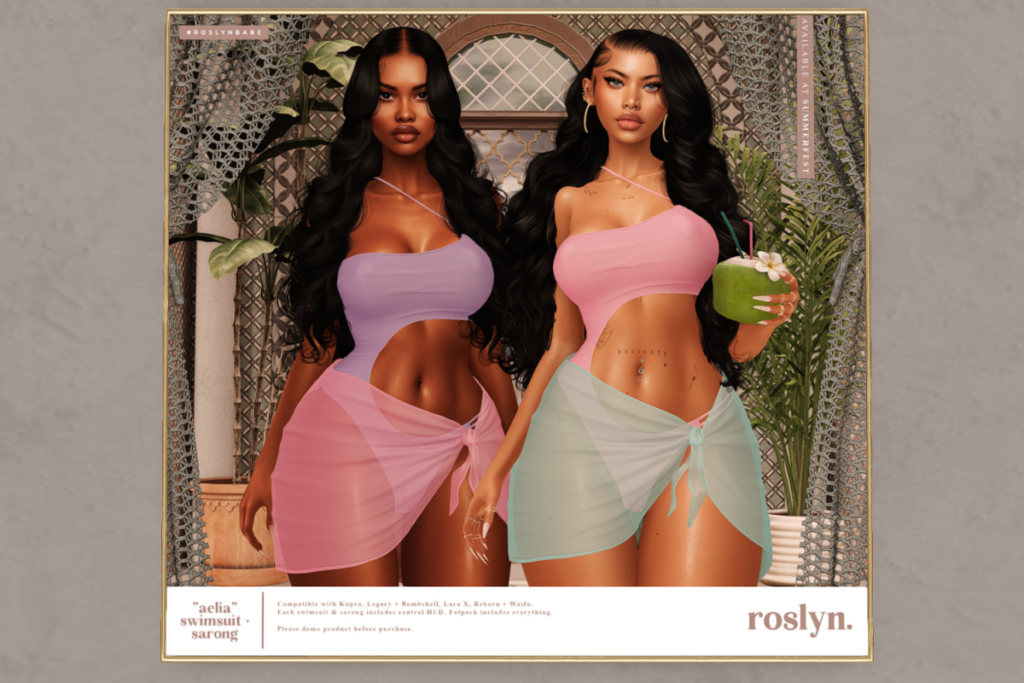 Aelia Swimsuit &amp; Sarong - Inithium/Legacy/MaitreyaX/Reborn/+mods	&lt;a href=&quot;http://maps.secondlife.com/secondlife/Roslyn%20Rue/136/148/23&quot; target=&quot;_blank&quot;&gt;Teleport&lt;/a&gt;