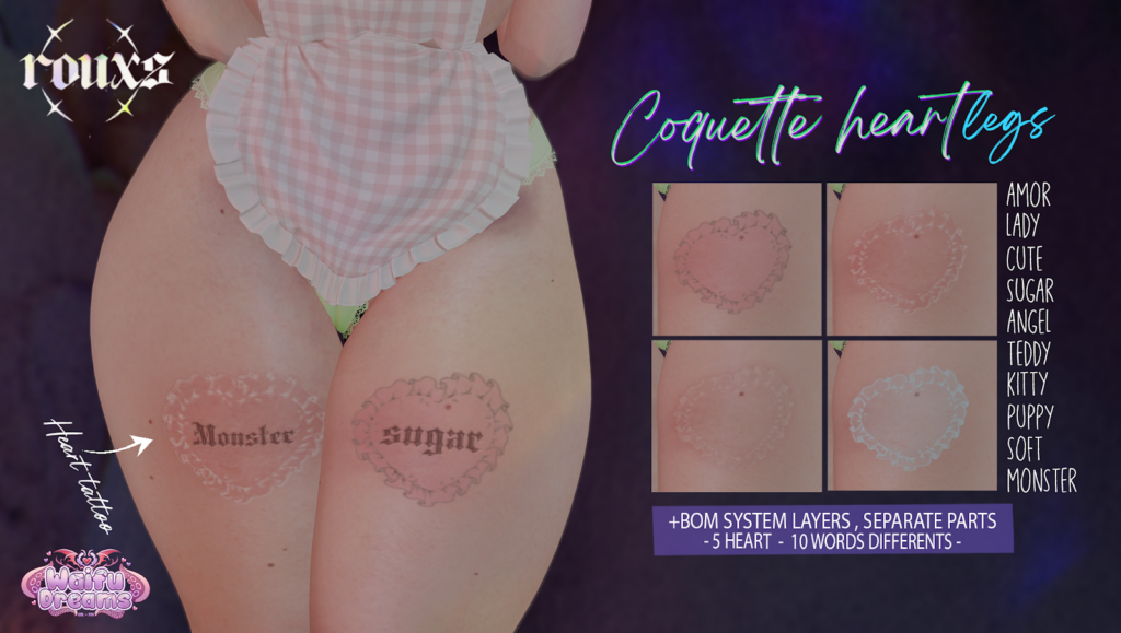 Coquette Heart Leg Tattoos