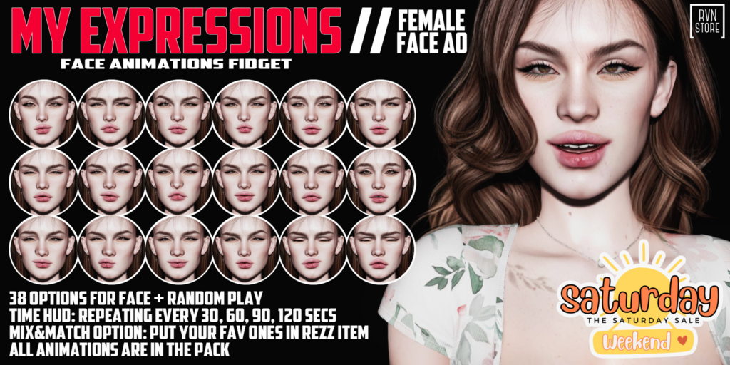 My Expressions Face Animations &amp; AO	&lt;a href=&quot;http://maps.secondlife.com/secondlife/Nakroma/104/187/31&quot; target=&quot;_blank&quot;&gt;Teleport&lt;/a&gt;