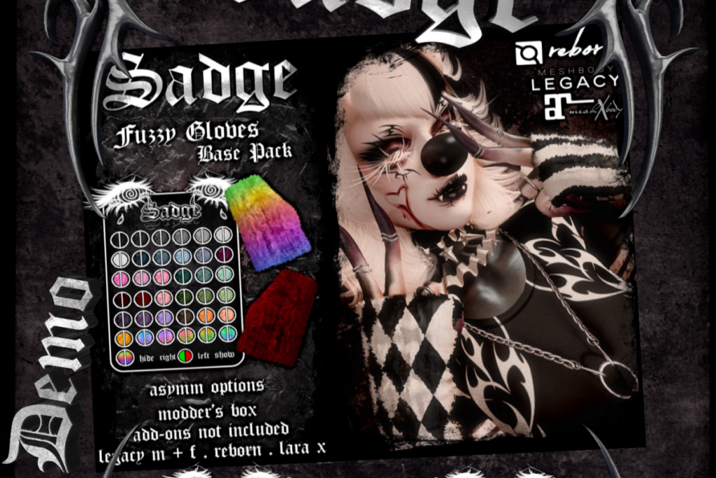 Fuzzy Gloves Base Pack - Legacy F+M/MaitreyaX/Reborn, L$175-L$325 each/L$775 FP