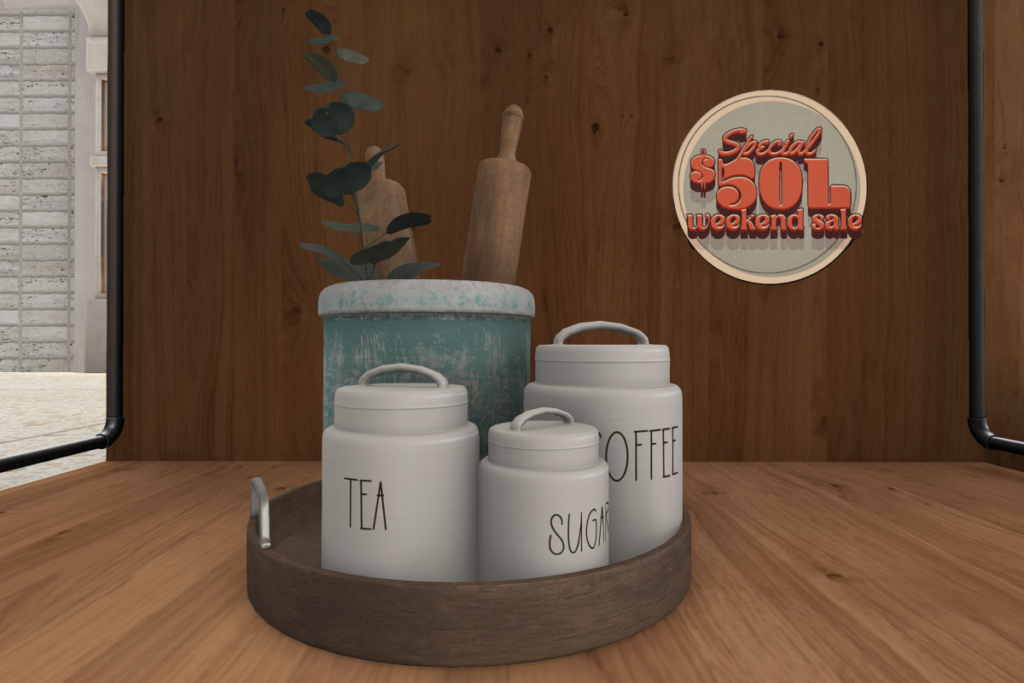 Farmhouse Kitchen Counter Decor	&lt;a href=&quot;http://maps.secondlife.com/secondlife/Sassafrass/192/222/21&quot; target=&quot;_blank&quot;&gt;Teleport&lt;/a&gt;