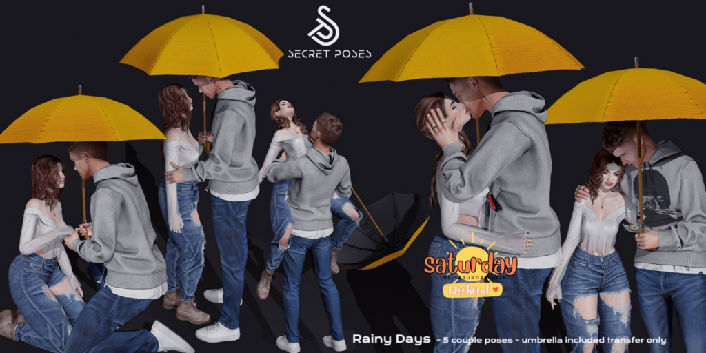 Rainy Days Couple Poses with Prop	&lt;a href=&quot;http://maps.secondlife.com/secondlife/Cuddles%20Coast/64/69/3501&quot; target=&quot;_blank&quot;&gt;Teleport&lt;/a&gt;