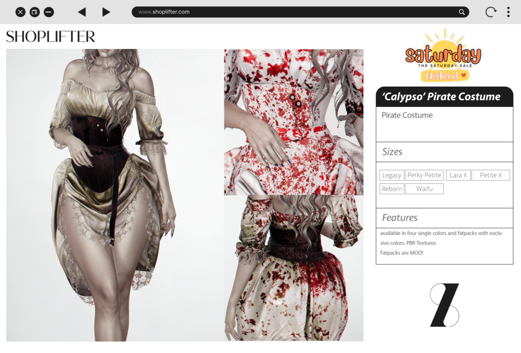 Calypso Pirate Costume - Legacy/MaitreyaX/Reborn/+mods	&lt;a href=&quot;http://maps.secondlife.com/secondlife/VELOUR/62/164/83&quot; target=&quot;_blank&quot;&gt;Teleport&lt;/a&gt;
