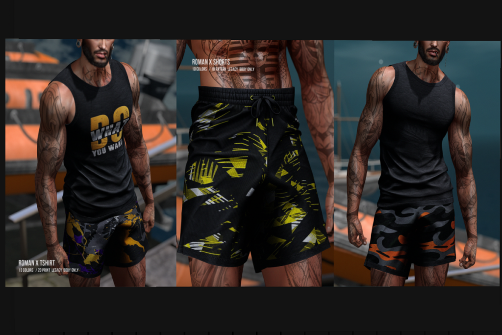 Roman T Shirt &amp; Shorts - Legacy, L$350-L$399 each/L$2099 each FP