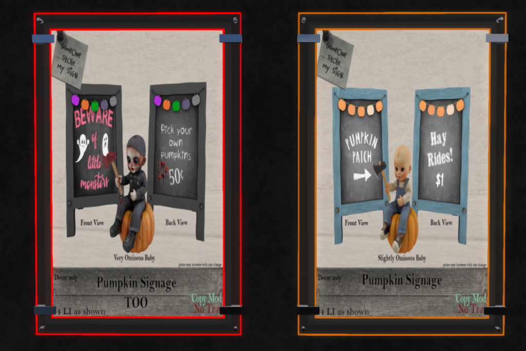Pumpkin Signage&#039;s, L$113 each