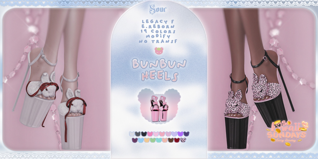BunBun Heels - Legacy/Reborn	&lt;a href=&quot;http://maps.secondlife.com/secondlife/Tomoeda/173/204/28&quot; target=&quot;_blank&quot;&gt;Teleport&lt;/a&gt;
