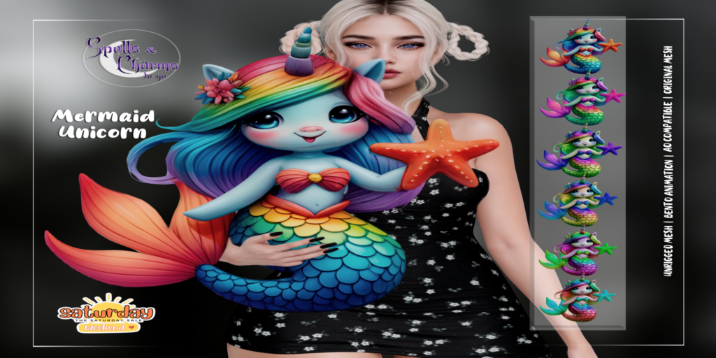 Mermais Unicorn Holdable	&lt;a href=&quot;http://maps.secondlife.com/secondlife/Starfall/49/26/2501&quot; target=&quot;_blank&quot;&gt;Teleport&lt;/a&gt;