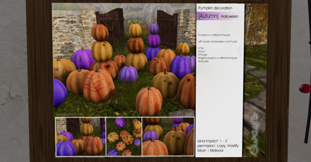 Autumn Pumpkin Decoration	&lt;a href=&quot;http://maps.secondlife.com/secondlife/SwayLand/125/125/27&quot; target=&quot;_blank&quot;&gt;Teleport&lt;/a&gt;