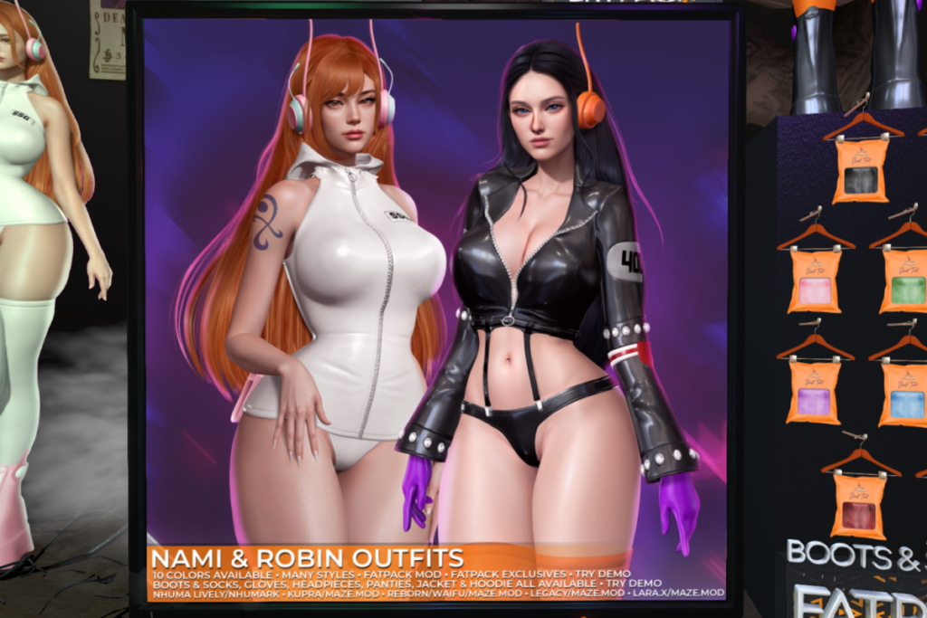Nami &amp; Robin Outfits - Inithium/Legacy/MaitreyaX/Nhumana/Reborn/+mods, L$299-L$399 each/L$1199-L$1599 each FP/L$2999 MP