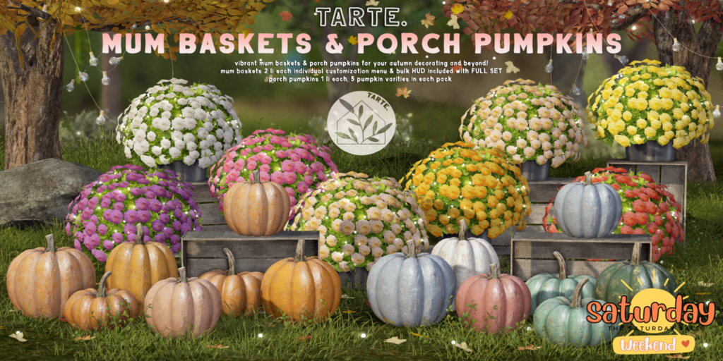 Mum Baskets &amp; Porch Pumpkins	&lt;a href=&quot;http://maps.secondlife.com/secondlife/tarte/149/132/23&quot; target=&quot;_blank&quot;&gt;Teleport&lt;/a&gt;