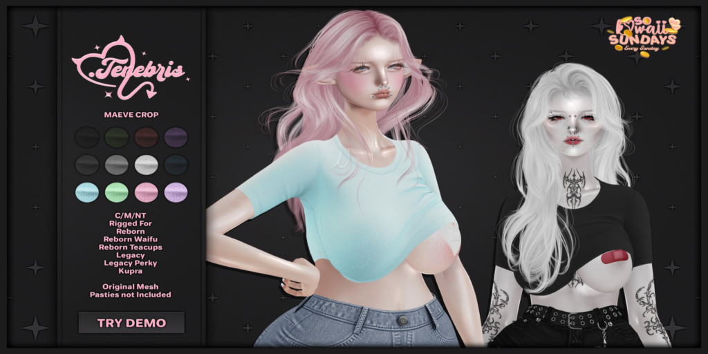 Maeve Crop Top - Inithium/Legacy/Reborn/+mods	&lt;a href=&quot;http://maps.secondlife.com/secondlife/Graveyard/35/206/3002&quot; target=&quot;_blank&quot;&gt;Teleport&lt;/a&gt;