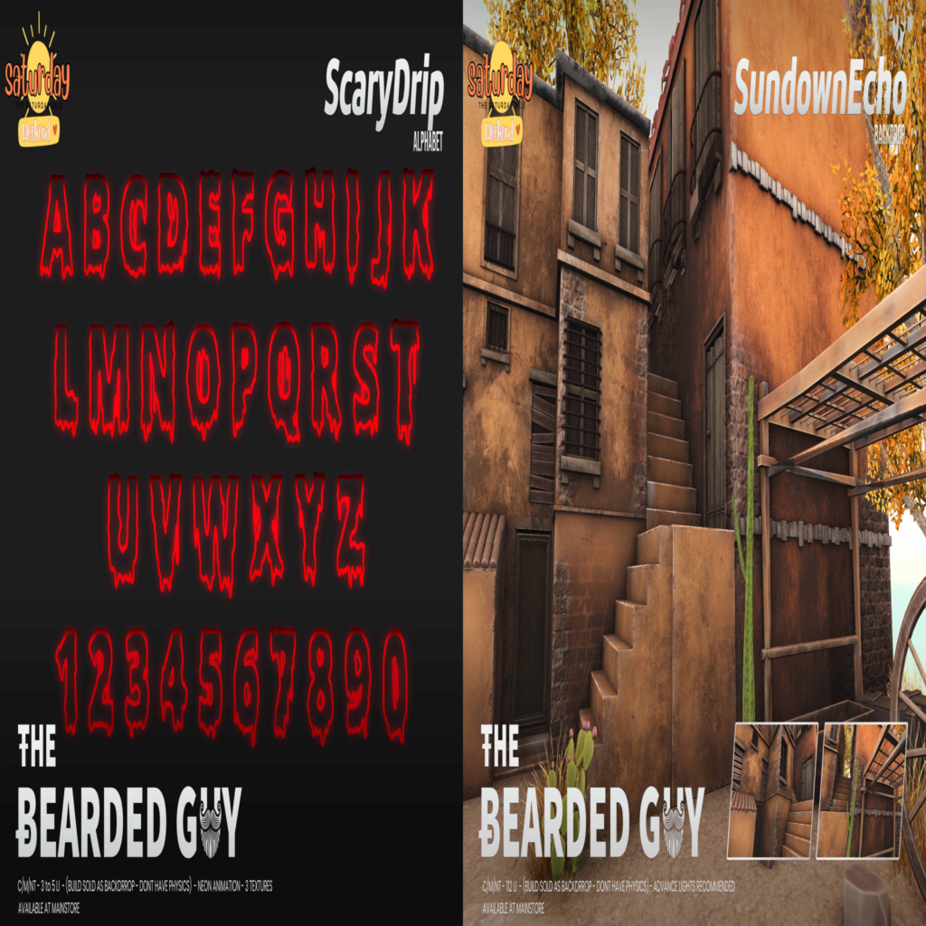 Scary Drip Alphabet | Sundown Echo Backdrop	&lt;a href=&quot;http://maps.secondlife.com/secondlife/Moonwall/169/121/32&quot; target=&quot;_blank&quot;&gt;Teleport&lt;/a&gt;