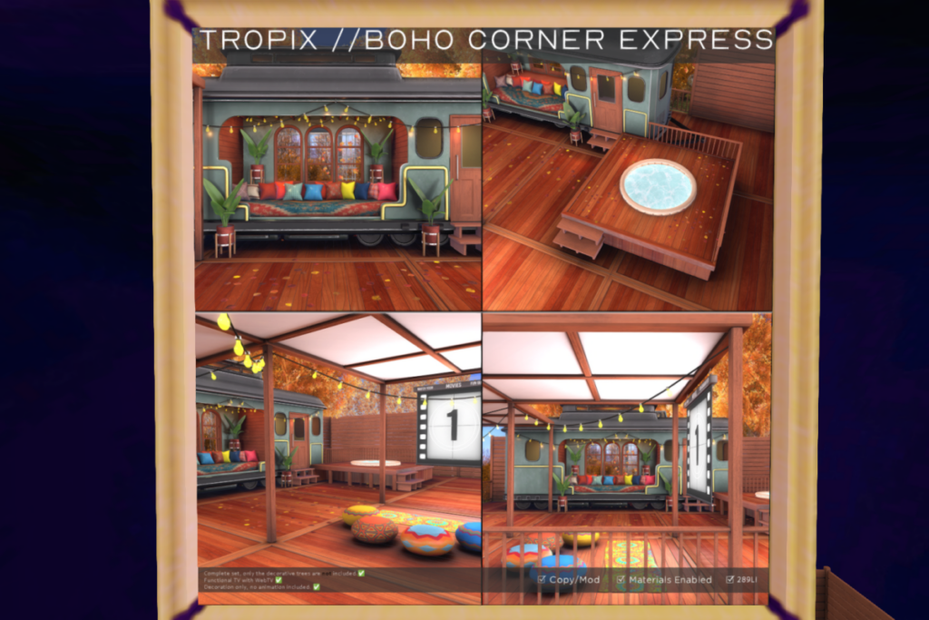 Boho Corner Express, L$349 each/L$699 FP