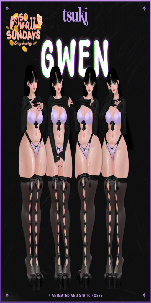 Gwen Poses	&lt;a href=&quot;http://maps.secondlife.com/secondlife/Dark%20Desires/210/201/25&quot; target=&quot;_blank&quot;&gt;Teleport&lt;/a&gt;