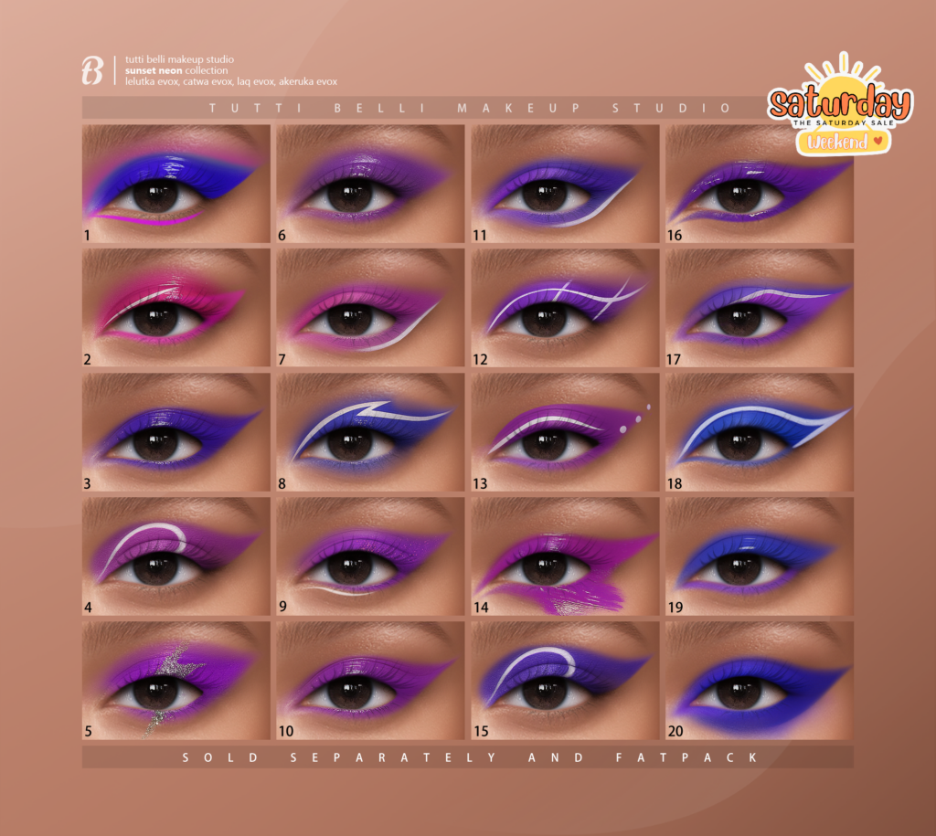 Sunset Neon Collection Eyeshadows - AkX/CatwaX/EvoX/LAQX	&lt;a href=&quot;http://maps.secondlife.com/secondlife/Malkine/79/162/501&quot; target=&quot;_blank&quot;&gt;Teleport&lt;/a&gt;