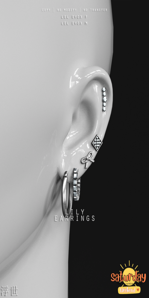 Lily Earrings - EvoX M+F	&lt;a href=&quot;http://maps.secondlife.com/secondlife/Stellar/32/213/501&quot; target=&quot;_blank&quot;&gt;Teleport&lt;/a&gt;