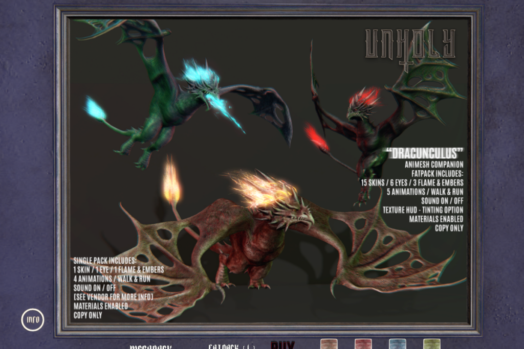 Dracunculus Animesh Companion, L$1999 each/L$4000 FP/L$6000 MP