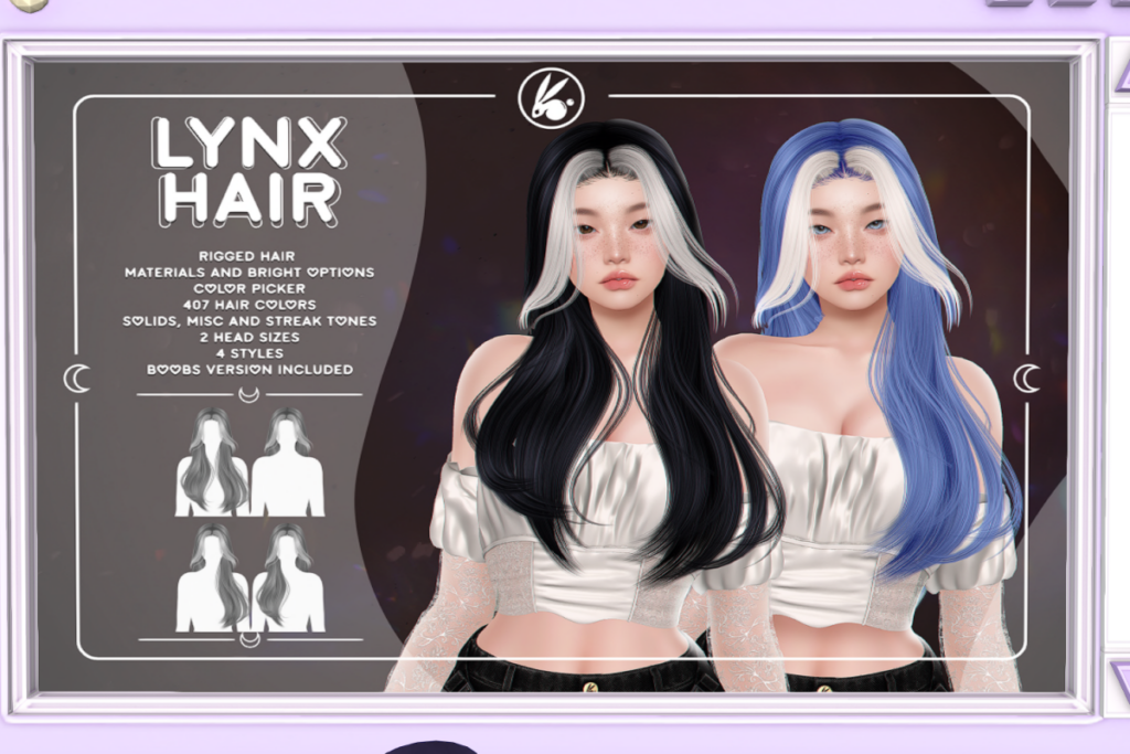 Lynx Hair	&lt;a href=&quot;http://maps.secondlife.com/secondlife/Hashira/212/44/4&quot; target=&quot;_blank&quot;&gt;Teleport&lt;/a&gt;