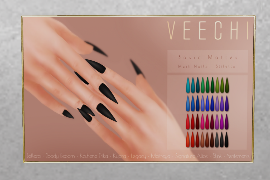 Basic Matte Mesh Nails // Stiletto  - See ad for fits	&lt;a href=&quot;http://maps.secondlife.com/secondlife/Impulse/75/77/22&quot; target=&quot;_blank&quot;&gt;Teleport&lt;/a&gt;