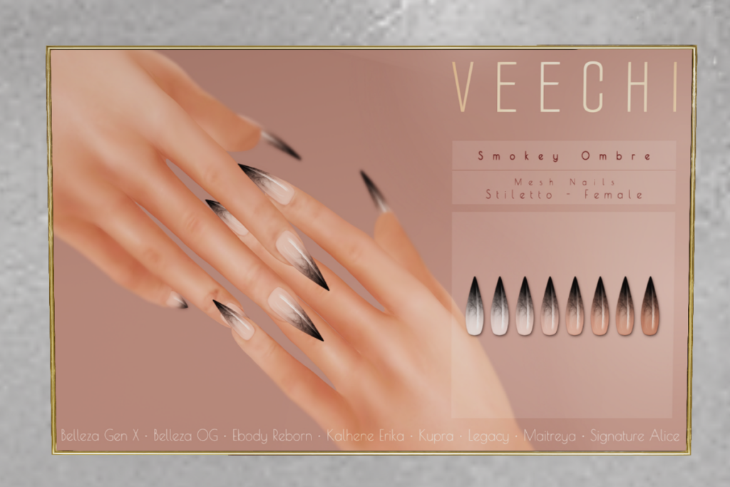 Smokey Ombre Mesh Nails // Stiletto  - See ad for fits	&lt;a href=&quot;http://maps.secondlife.com/secondlife/Impulse/75/77/22&quot; target=&quot;_blank&quot;&gt;Teleport&lt;/a&gt;