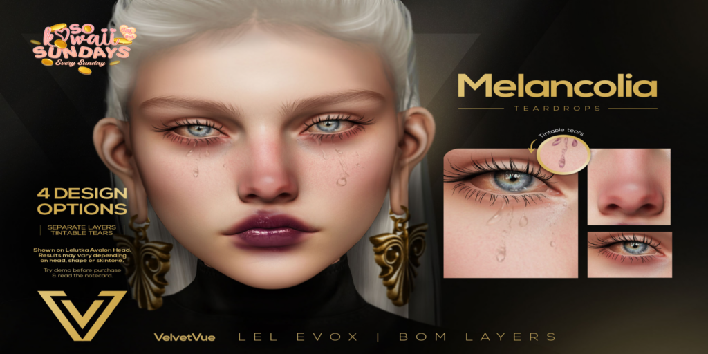 Melancolia Teardrops - EvoX	&lt;a href=&quot;http://maps.secondlife.com/secondlife/Oasis%20Paradise/171/52/702&quot; target=&quot;_blank&quot;&gt;Teleport&lt;/a&gt;