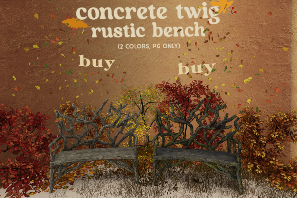Concrete Twig Rustic Bench, L$230 each